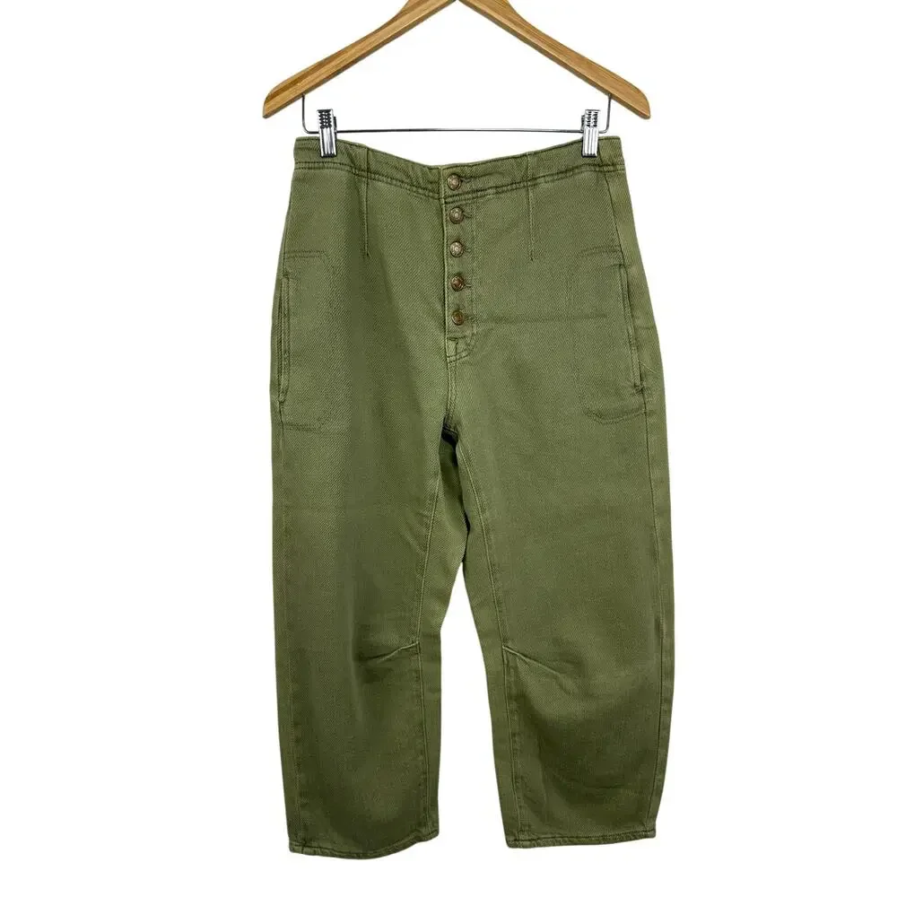 Free People We The Free Osaka Barrel Mid Rise Barrel Pants Olive Green Size 27